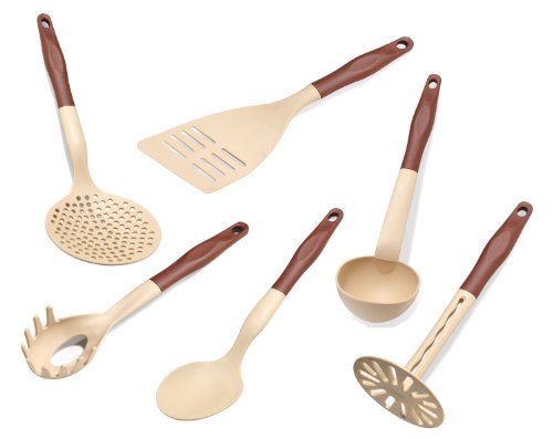 Lantelme Kitchen Utensil Set in Heat-Resistant Plastic up to 260 Degrees Celsius Set of 6 in Brown / Beige