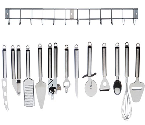 12 Piece Stainless Steel Kitchen Utensil & Gadget Set with Hanging Rack / Holder – High quality stainless steel product