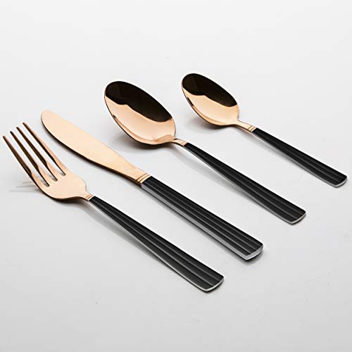 Tower T859001RB 16 Piece Cutlery Set, Black and Rose Gold