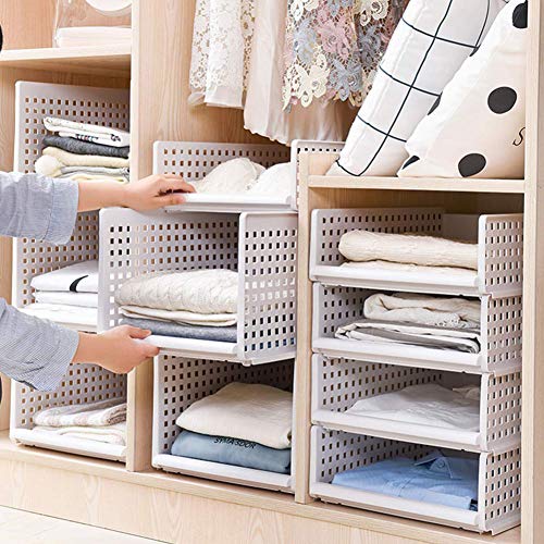 Yoillione Plastic Wardrobe Storage Organiser Wardrobe Closet Storage,White Wardrobe Organiser Shelves Wardrobe Cupboard Organiser,Stackable Storage Baskets Can Pull and Push like a Drawer