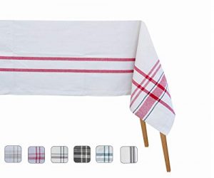 Cotton Striped Tablecloth – Linen Striped Tablecloth Cotton – Cotton Linen Tablecloth – Striped Tablecloth Cotton Linen for Kitchen – (Tablecloth (63 X 126) French Stripes (Red/Black))