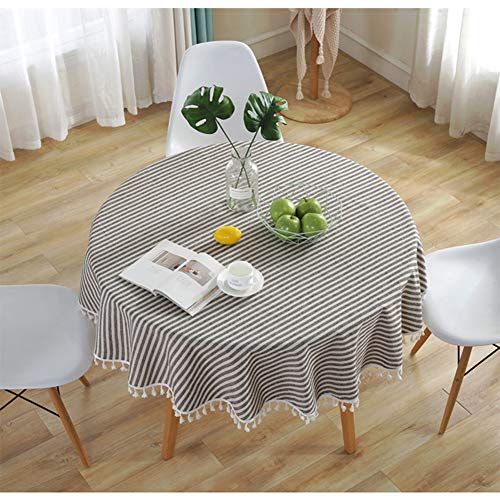 Meiosuns Round Tablecloths Striped Circular Table Cloth Tassel