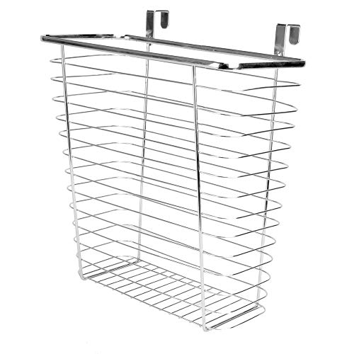Over Door Cupboard Bin | Multi-Purpose Storage Basket | Kitchen & Bathroom Hanging Basket | Chrome Steel Mounted Organiser | Waste Bag Holder | M&W